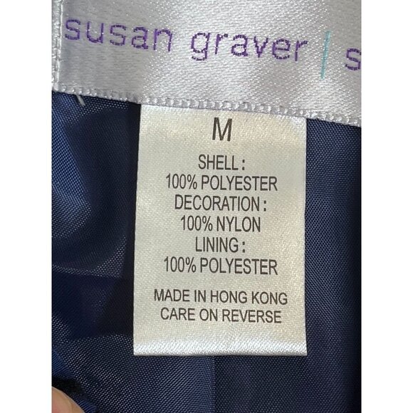 Susan Graver Floral Jacket M Blue Burnout Asian Boho Western Classic Chic Retro - Picture 7 of 11